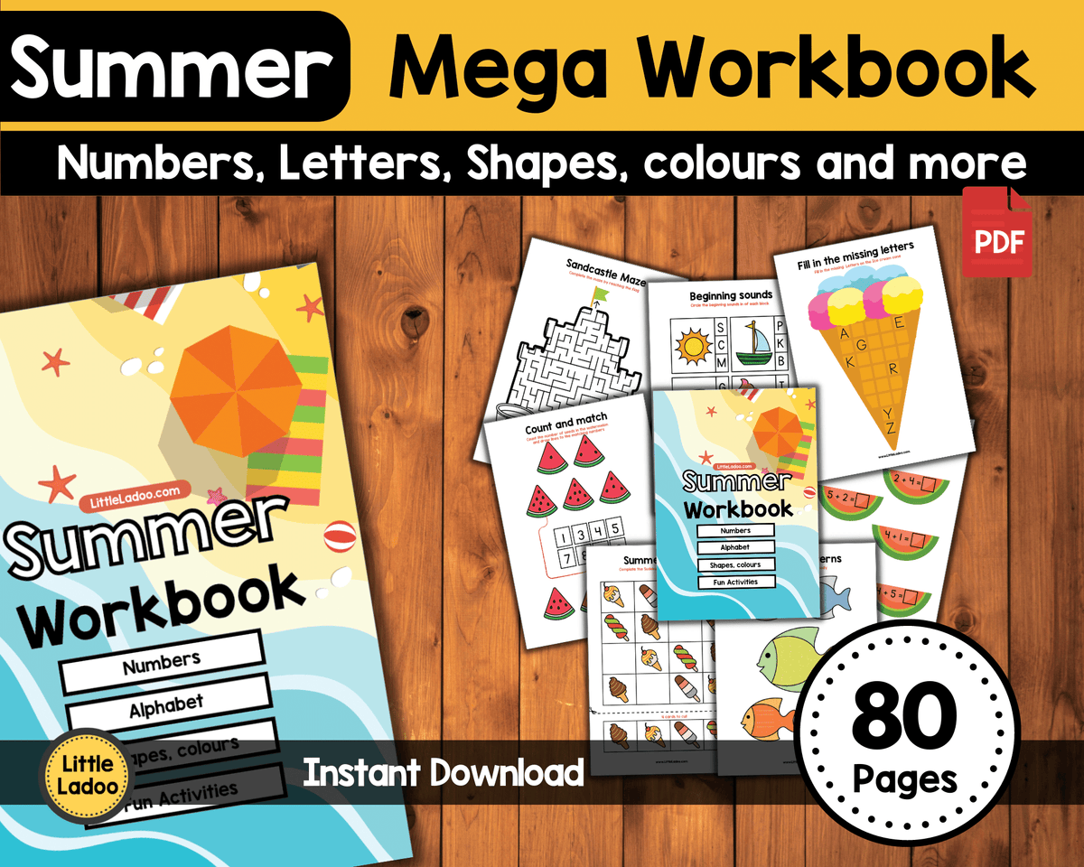 Summer Workbook - Mega Printable Pack of 80 Pages – LittleLadoo Summer Workbook - Mega Printable Pack of 80 Pages – LittleLadoo