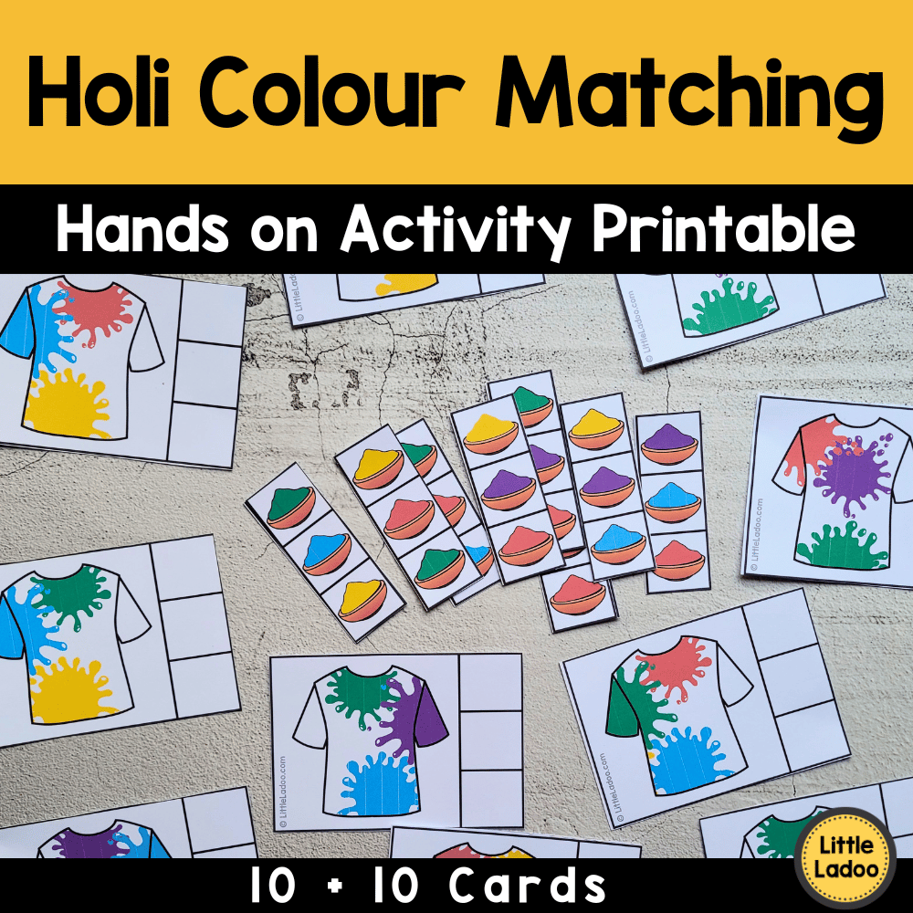 Holi Colour Matching Printable Cards