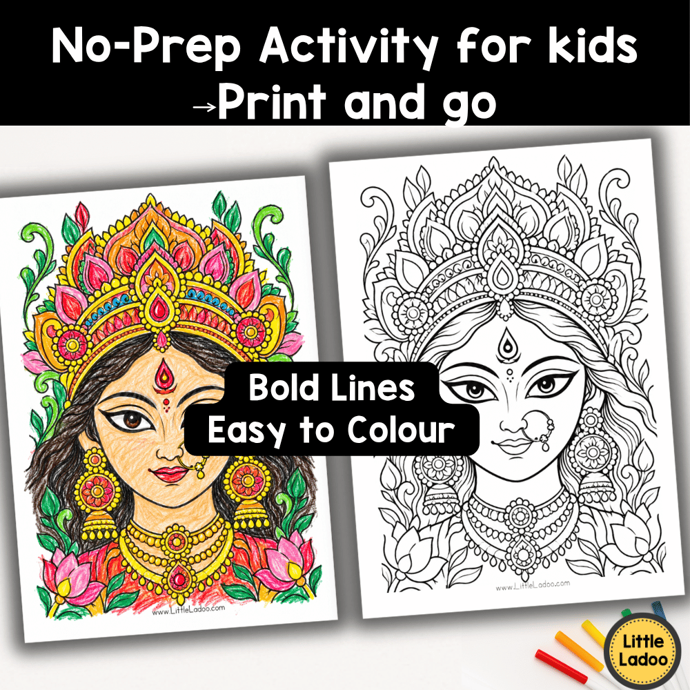 Durga Puja Coloring Pages for Kids – Festival Printables