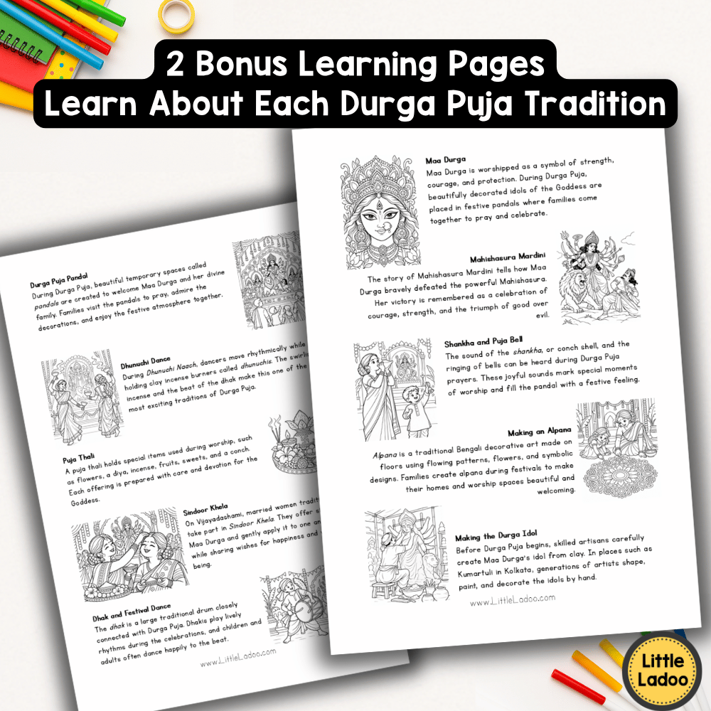 Durga Puja Coloring Pages for Kids – Festival Printables