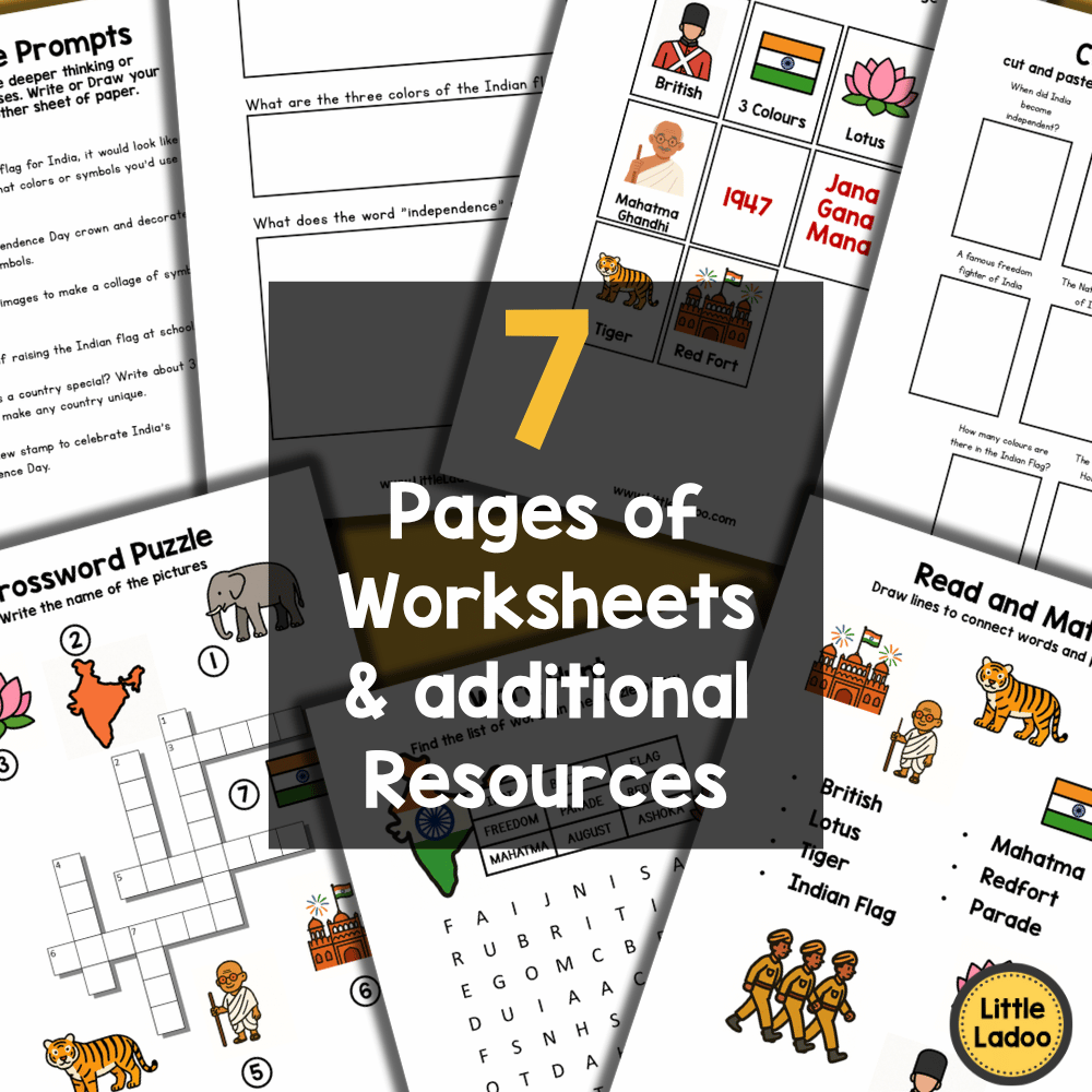 Indian Independence Day Mini Booklet + Worksheets