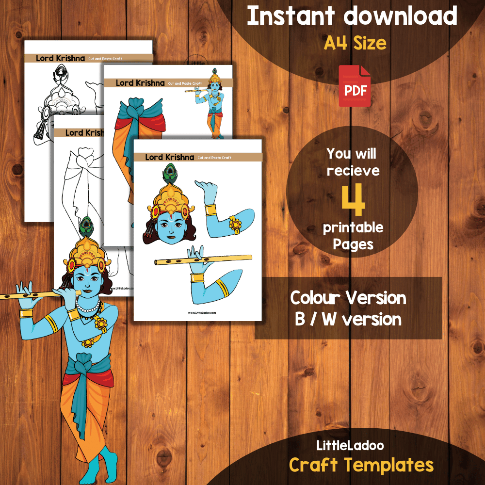Lord Krishna Cut and Paste Craft Printable