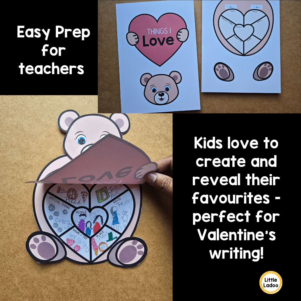 Teddy Bear Cut and Paste Valentine's Craft | Things I Love Writing Activity