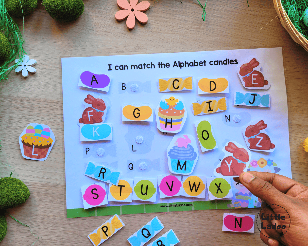 Easter candies alphabet matching game