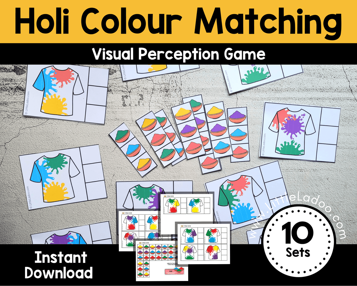 Holi Colour Matching Printable Cards