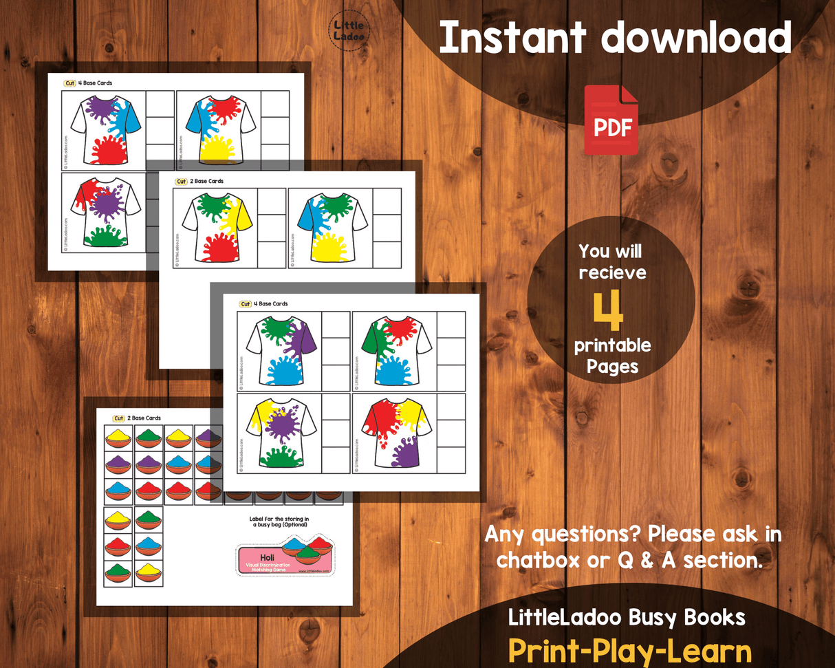 Holi Colour Matching Printable Cards