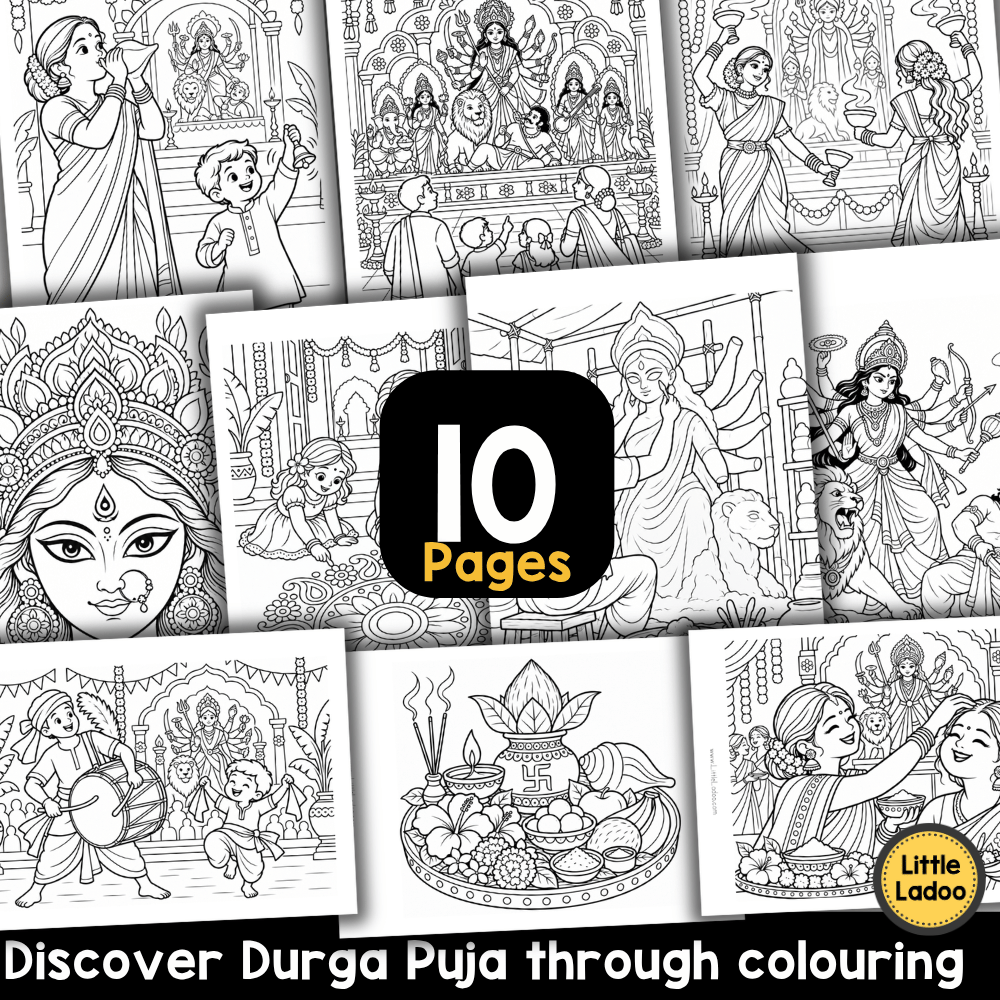 Durga Puja Coloring Pages for Kids – Festival Printables