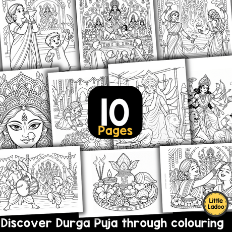 Durga Puja Coloring Pages for Kids – Festival Printables