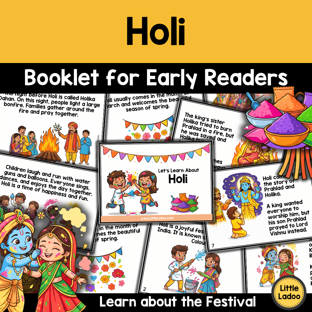 Holi Booklet Printable for Early Readers | Festival of Colors Activities