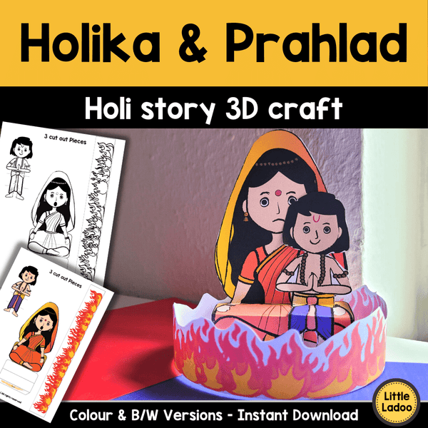 Story of Holi Craft - Holika and Prahlad 3D scene