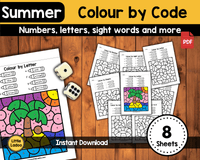 Summer Colour by code Printable