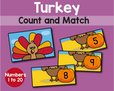 Turkey Counting 1 to 20 Printable
