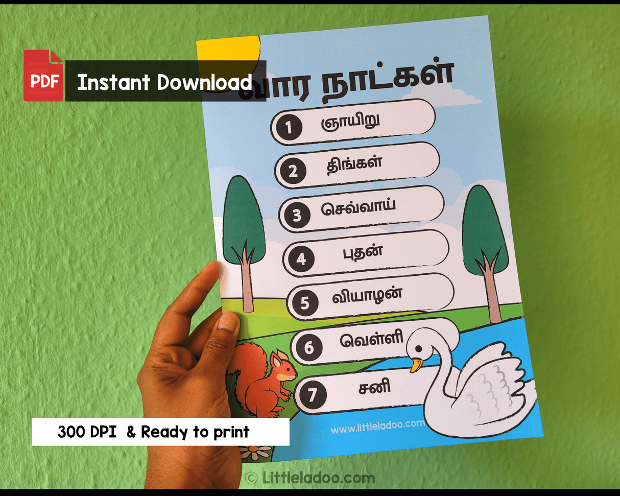 Days of the Week (Tamil) - Printable Poster