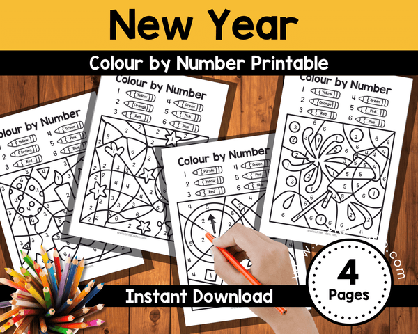 New Years colour By Number Worksheets