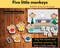 Five little Monkey - Interactive activity Printable {2 Pages}